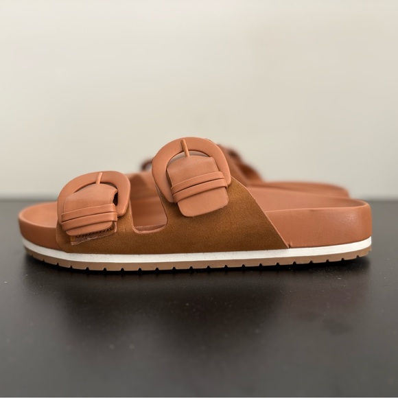 Time and Tru Women's Cognac Double-Buckle Slide Sandals - Picture 3 of 9